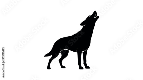 Black wolf silhouette howling at sky