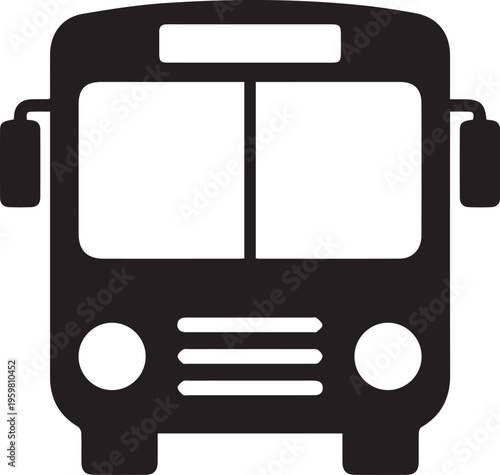 Glossy 3D square internet button featuring a bus stop sign icon as a vector transport symbol for travel and vehicle communication