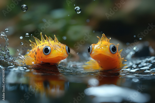 fish swimming among bubbles.
