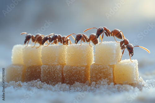 Ants navigating through snow.