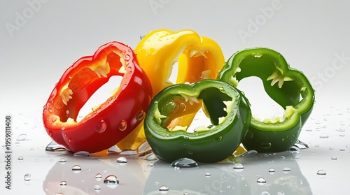 Bell Pepper Rings sliced bell pepper rings in red, yellow, and green