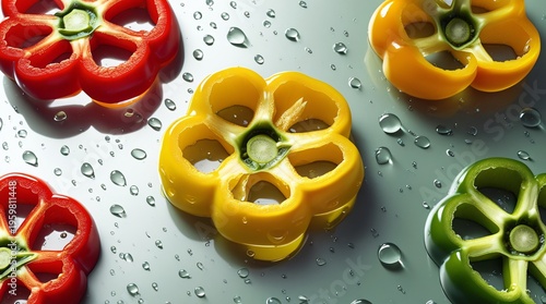 Bell Pepper Rings sliced bell pepper rings in red, yellow, and green