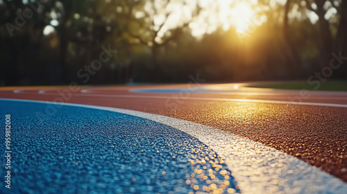 Close-Up of Curved Running Track During Golden Hour