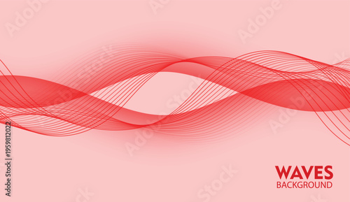 Abstract red flowing wave lines digital background