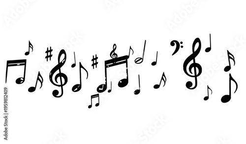 3D realistic musical notes melody sound flow vector illustration
