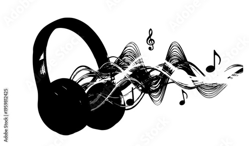 3D headphones sound waves music melody realistic illustration