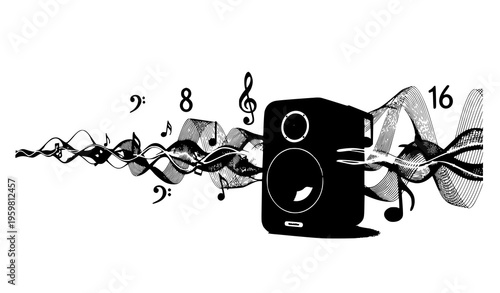 3D speaker sound energy music melody realistic illustration