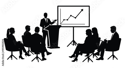 Business presentation with attendees depicted in a dark striking silhouette