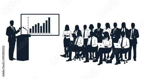 Business presentation with audience in a stark black silhouette