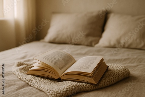 Cozy Open Book on Soft Bed Linen