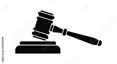 Black gavel resting on a sound block stark design silhouette