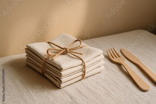 Minimalist Linen Napkins with Wooden Utensils
