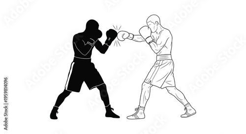 Two boxers in action one a dark silhouette