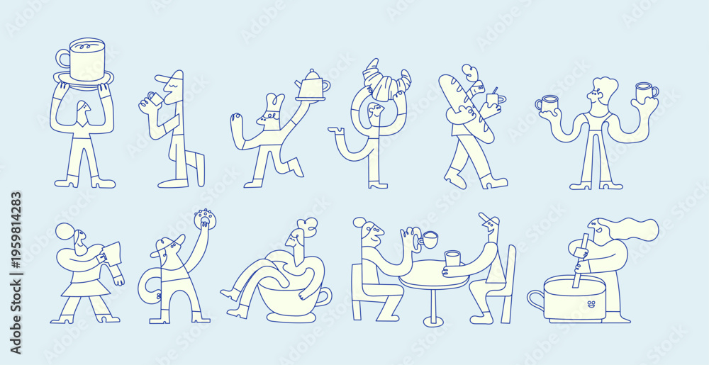 Fototapeta premium Set of hand-drawn characters with a coffee theme