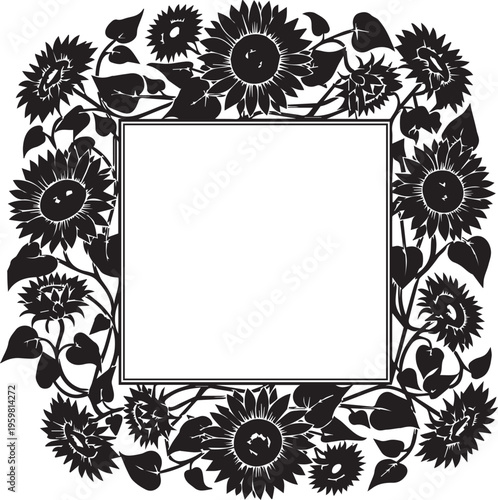 sunflower floral border silhouette decorative frame