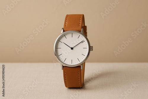 Minimalist Wristwatch with Brown Leather Strap