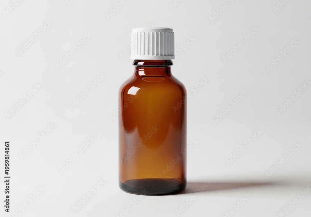 Fototapeta premium Brown glass bottle with white cap on white background isolated on white background