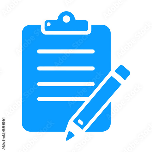 Vector of a blue clipboard with a pen for notes