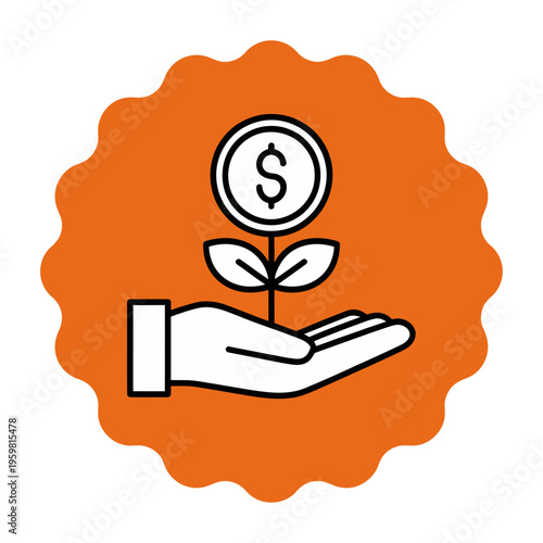 Vector of a hand holding a plant with a coin on top