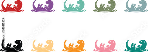 Otter Silhouette Rows on White Background, Cute Otter Silhouette Pattern Minimal White Background