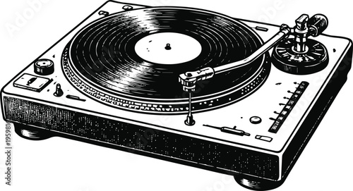 Classic Vinyl Record Player Line Art – Traditional Music Instrument Line Art