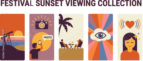 Festival sunset viewing collection illustrates various ways people experience the end of the day.