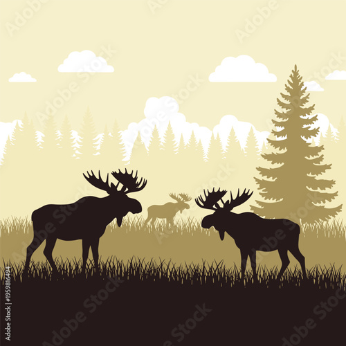 Moose standing in grassy field side by side.