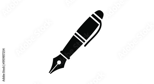 Simple black and white illustration of a classic fountain pen on a white background
