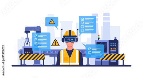 Industrial Worker with AR Goggles in Smart Factory: Augmented Reality for Operations, Maintenance, and Quality Control