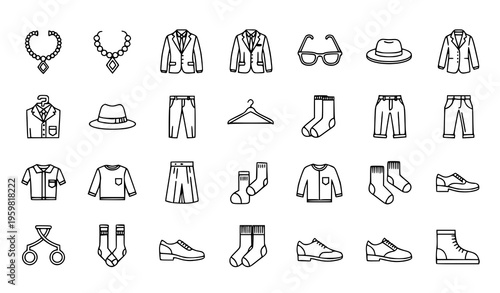 Sleek fashion line icon pack for mobile ui with clothing and accessories vector isolated on white background