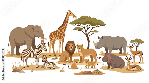 African Safari Animals Collection: Elephant, Lion, Giraffe, Zebra, Rhino, Hippopotamus, Antelope