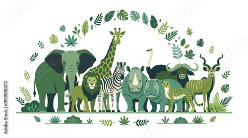 African Safari Animals Collection: Elephant, Lion, Giraffe, Zebra, Rhino, Hippo, Leopard, Buffalo, Ostrich, Antelope