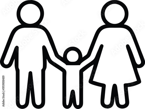 A simple black and white illustration depicts a family of three holding hands representing togetherness and familial bonds high quality professional detailed modern elegant stylish clean