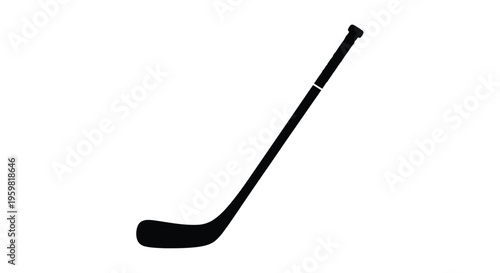 A simple black silhouette of a hockey stick against a white background
