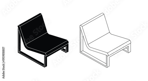 Minimalist chair design in black and white isometric views