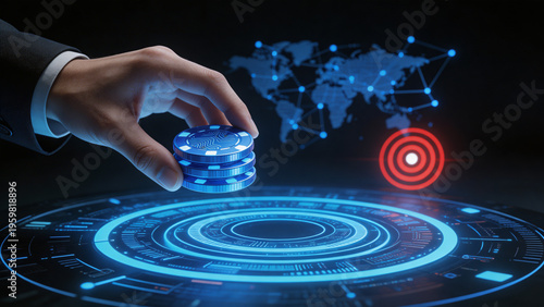 Investor Placing Digital Tokens on Global High-Tech Interface: Strategic Financial Concept for Cryptocurrency Trading, Venture Capital, and Targeted Global Investments