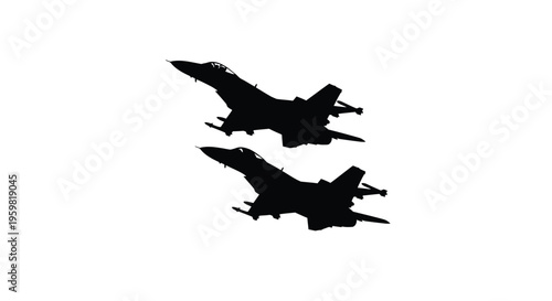 Two fighter jets in silhouette against a bright white background