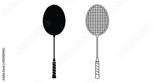 Two badminton rackets shown in contrasting black and white designs