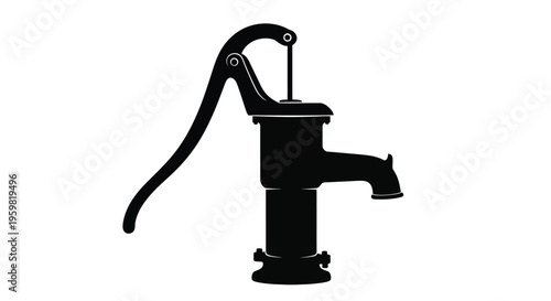Simple black silhouette of a classic water pump against a white background