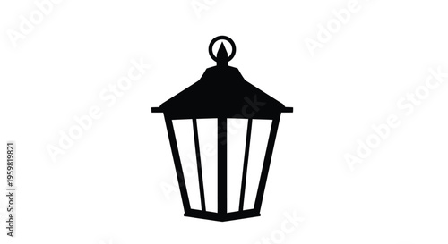 Simple black silhouette of a vintage style lantern on a white background