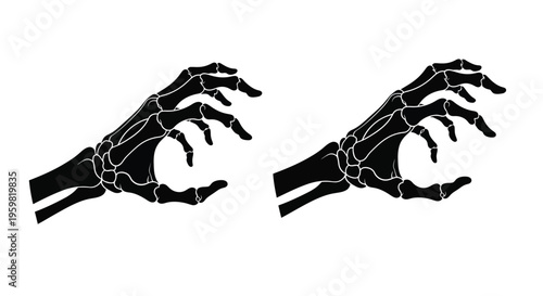 Two skeletal hands with curved claws depicted in a black and white style