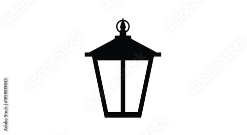 Simple black silhouette of a traditional hanging lantern on white background