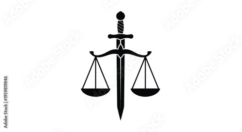 Scales of justice with a sword symbol of legal power and fairness