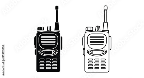 Two walkie talkie icons one solid black and one outlined in white