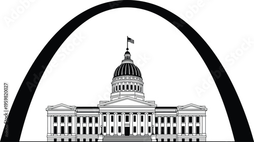 Capitol building government landmark illustration with black arch frame isolated on white background national architecture line art vector for stock