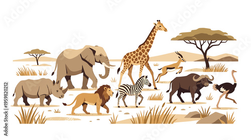 African Safari Animals Collection: Lion, Elephant, Giraffe, Zebra, Rhino, Buffalo, Ostrich, Antelope