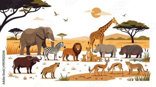 African Safari Animals Collection: Lion, Elephant, Giraffe, Zebra, Rhino, Hippo, Buffalo, Hyena, Antelope, Leopard