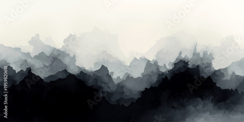 A breathtaking panorama of the snow-capped Alps peaks at dawn reveals a misty mountain valley under a blue sky with clouds as the morning sunrise glows over the forest landscape