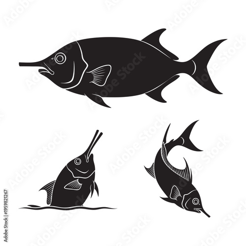 Archerfish Three Pose Aiming Spit Silhouette Vector Bundle