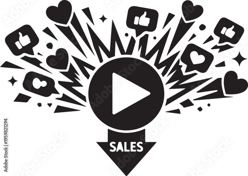 silhouette of viral video play button exploding likes 
